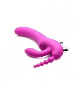 REGAL RIDER TRIPLE G ARNÉS CON DILDO VIBRADOR DE SILICONA - MORADO