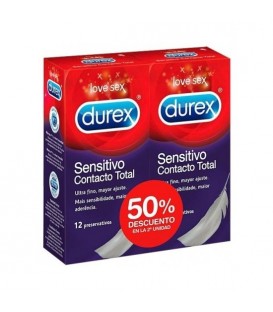 DUREX DUPLO PRESERVATIVOS SENSITIVO CONTACTO TOTAL, 2X12UDS