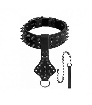 OUCH SKULLS AND BONES COLLAR CON PINCHOS Y CADENA NEGRO