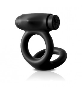 ANILLO PARA PENE Y TESTÍCULOS DE SILICONA CON VIBRADOR - NEGRO