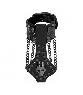 OUCH! SKULLS AND BONES BRAZALETE CON CALAVERAS Y CADENAS - NEGRO