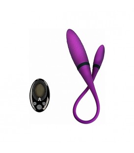 VIBRADOR 2 CON DOBLE PUNTA Y MANDO - MORADO