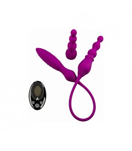 VIBRADOR 2X CON DOBLE PUNTA Y MANDO - MORADO