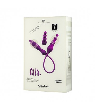 VIBRADOR 2X CON DOBLE PUNTA Y MANDO MORADO