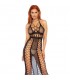 VESTIDO DE REJILLA TIPO HALTER CON ESPALDA DESCUBIERTA NEGRO