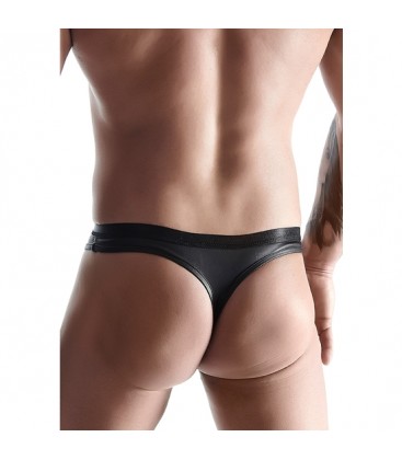 WETLOOK MENS THONGS NEGRO