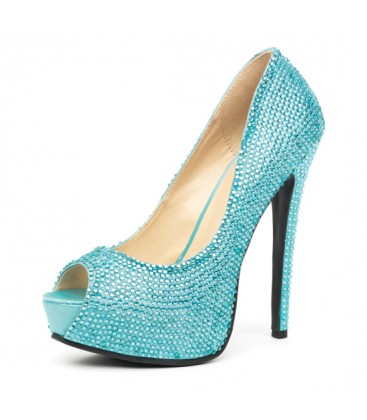 LEG AVENUE GLAMOUR PEEP TOE PUMP TURQUESA SATINADO CON STRASS