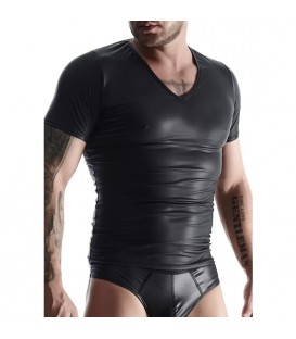 WETLOOK MENS CAMISETA CUELLO V NEGRO