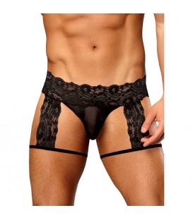 SCANDAL LACE - G-STRING GARTER SHORT - NEGRO