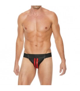 TANGA LISO CON CREMALLERA JOCK-  NEGRO/ROJO