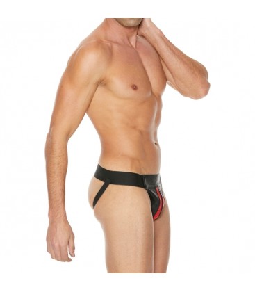 TANGA LISO CON CREMALLERA JOCK NEGRO ROJO