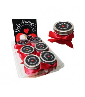EXPOSITOR 6 VELAS AROMÁTICAS LAZO ROJO