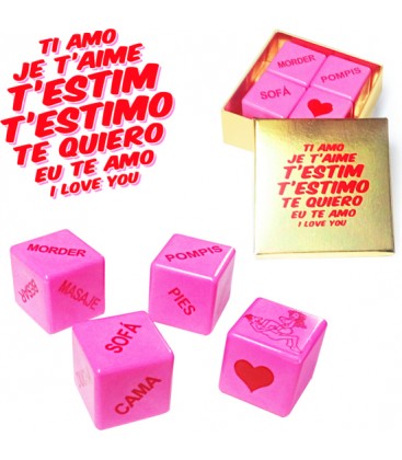 CAJA TE QUIERO IDIOMAS 4 DADOS ROSA