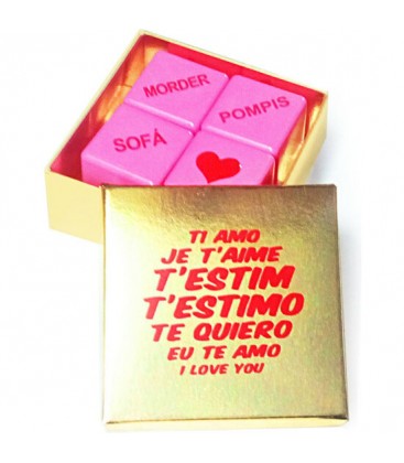 CAJA TE QUIERO IDIOMAS 4 DADOS ROSA