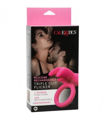 ANILLO VIBRADOR TRIPLE CLIT FLICKER RECHARGE FUCSIA