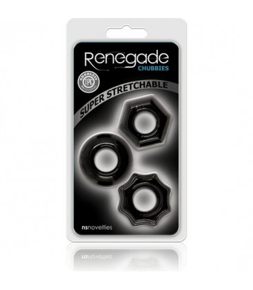 SET ANILLO PENE SILICONA RENEGADE CHUBBIES NEGRO