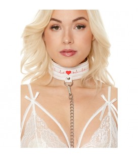 COLLAR WITH LEASH - NURSE THEME - BLANCO