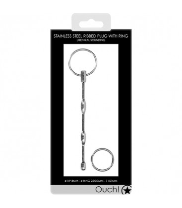 URETHRAL SOUNDING RIBBED PLUG WITH RING