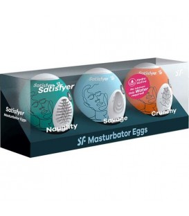 SATISFYER SET DE HUEVOS MASTURBADORES 3UDS: NAUGHTY, SAVAGE, CRUNCHY