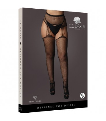 LE DeSIR SUSPENDER RHINESTONE PANTYHOSE MEDIAS DE LIGUERO NEGRO OSX