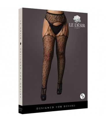 LE DESIR SUSPENDER LEOPARD PANTYHOSE BLACK OSX