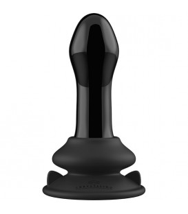 PLUGGY GLASS VIBRATOR WITH SUCTION CUP AND REMOTE RECARGABLE 10 VELOCIDADES NEGRO