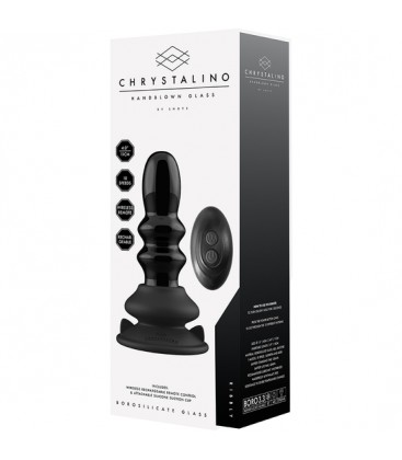 RIBBLY GLASS VIBRATOR WITH SUCTION CUP AND REMOTE RECHARGEABLE 10 VELOCIDADES NEGRO