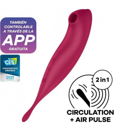 SATISFYER TWIRLING PRO SUCCIONADOR Y VARITA VIBRADORA CON APP CONNECT ROSADO