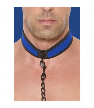 OUCH PUPPY PLAY NEOPRENE COLLAR WITH LEASH AZUL