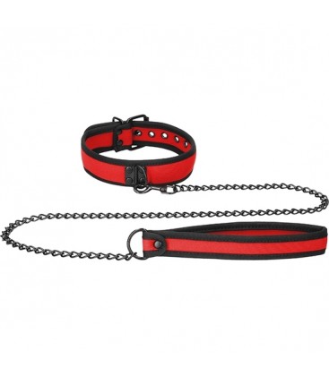 OUCH PUPPY PLAY COLLAR DE NEOPRENO CON CADENA ROJO