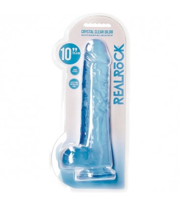 REALROCK DILDO REALiSTICO EFECTO GELATINA CON TESTiCULOS 10 AZUL