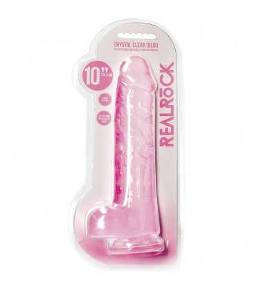 REALROCK DILDO REALISTA EFECTO GELATINA CON TESTiCULOS 10 ROSA