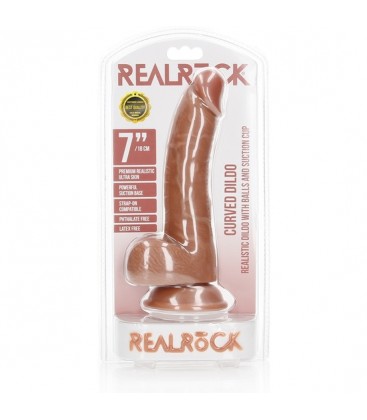 REALROCK PENE REALiSTICO CURVADO CON TESTiCULOS Y VENTOSA 7 18 CM