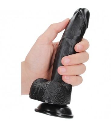 REALROCK PENE REALiSTICO CURVADO CON TESTiCULOS Y VENTOSA 7 18 CM