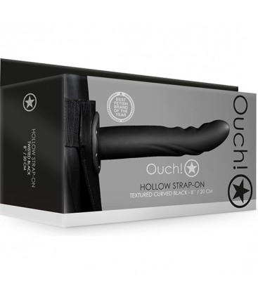 OUCH STRAP ON HUECO CURVO TEXTURIZADO 8 20 CM NEGRO