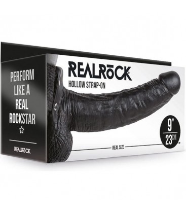 REALROCK CORREA HUECA CON TESTiCULOS 9 23 CM NEGRO