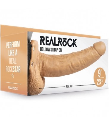 REALROCK CORREA HUECA CON TESTiCULOS 9 23 CM CARAMELO