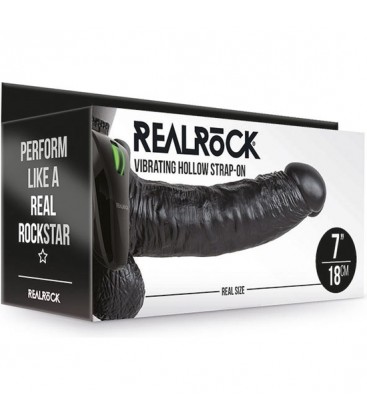 REALROCK STRAP ON HUECO VIBRATORIO CON TESTiCULOS 7 18 CM NEGRO