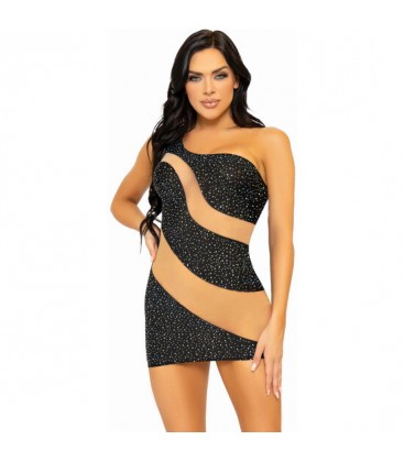 LEG AVENUE MINIVESTIDO ASIMeTRICO DE SPANDEX NEGRO NUDE