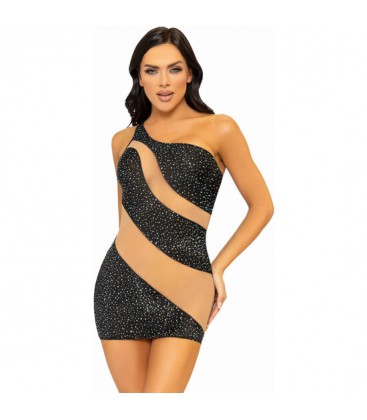 LEG AVENUE MINIVESTIDO ASIMeTRICO DE SPANDEX NEGRO NUDE