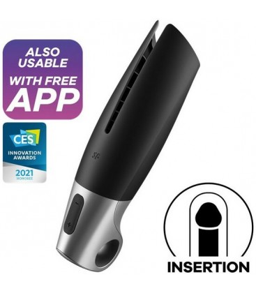 SATISFYER MASTURBADOR POWER CON VIBRACIoN NEGRO PLATA