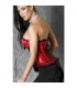 ATRACTIVO CORSET SEXY DE SATEN CON BALLENAS Y LAZOS NEGROS ROJO