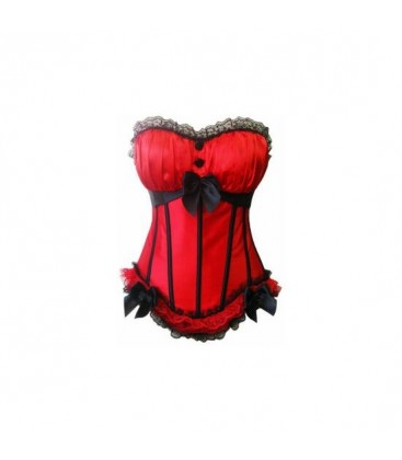 ATRACTIVO CORSET SEXY DE SATEN CON BALLENAS Y LAZOS NEGROS ROJO