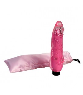 VIBRADOR ROSA CON BOLSA DE SATEN