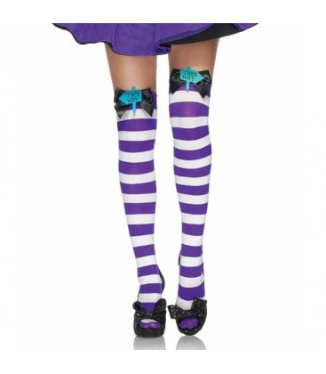 LEG AVENUE MEDIAS OPACAS A RAYAS BLANCO Y MORADO