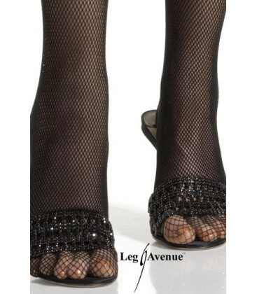 LEG AVENUE MEDIAS DE REJILLA NEGRA CON DETALLE SUPERIOR DE ENCAJE Y LAZO