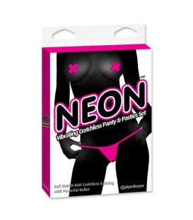 NEON CONJUNTO DE TANGA VIBRADOR Y PASTIES ROSA