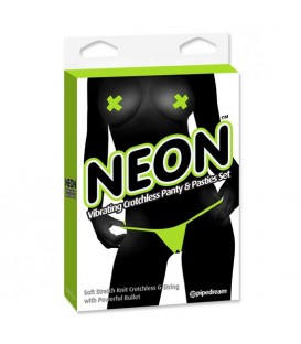 NEON CONJUNTO DE TANGA VIBRADOR Y PASTIES VERDE