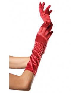 LEG AVENUE GUANTES SATINADOS DE COLOR ROJO