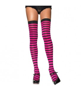 LEG AVENUE MEDIAS OPACAS A RAYAS NEGRO-ROSA NEON